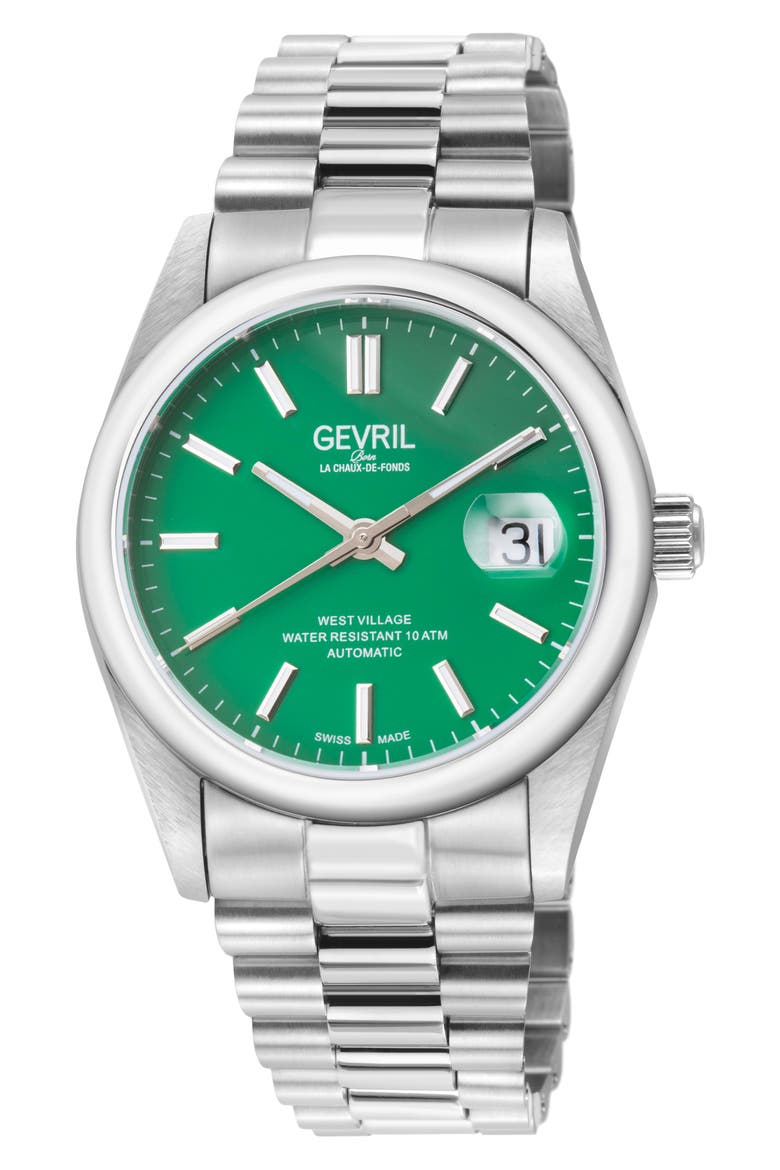 Automatic West Village Light Blue Aqua Dial Stainless Steel Bracelet Watch, 40mm, Main, color, GREEN