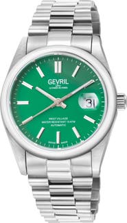 GEVRIL Automatic West Village Light Blue Aqua Dial Stainless Steel Bracelet Watch, 40mm