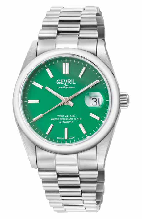 GEVRIL Automatic West Village Light Blue Aqua Dial Stainless Steel Bracelet Watch, 40mm