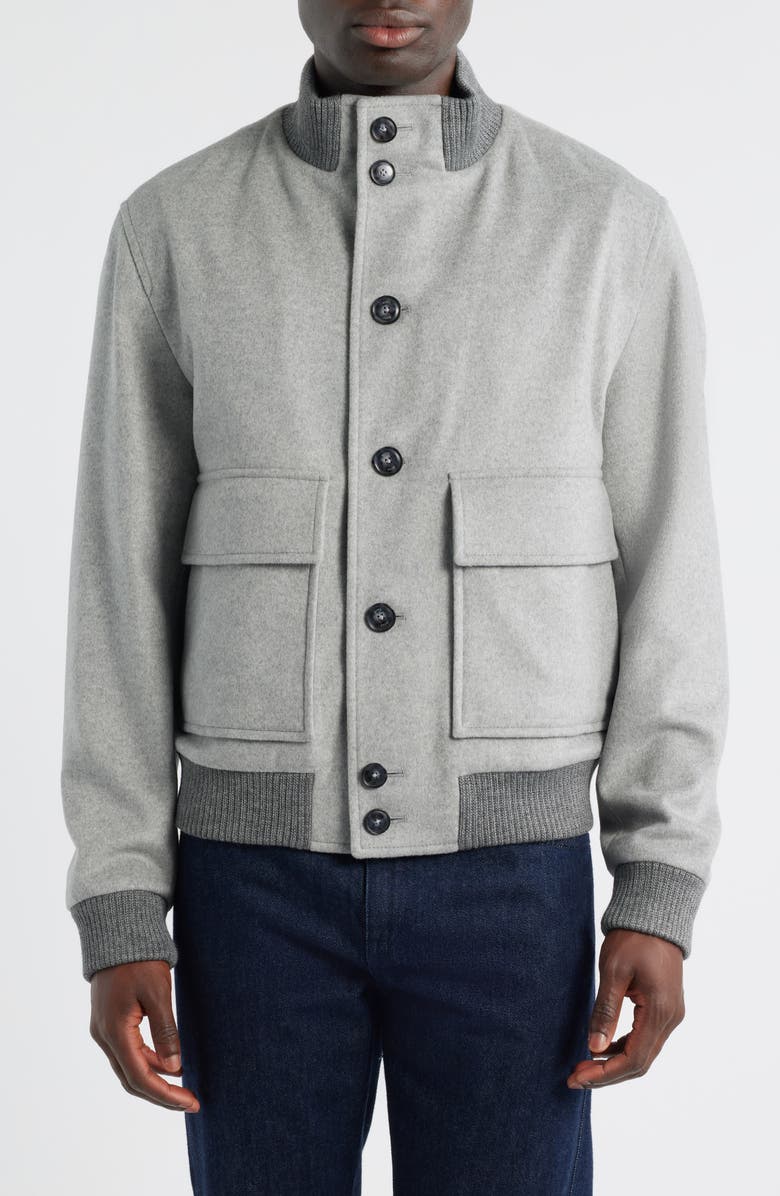 BOSS Charly Wool & Cashmere Melton Button-Up Jacket, Alternate, color, Silver