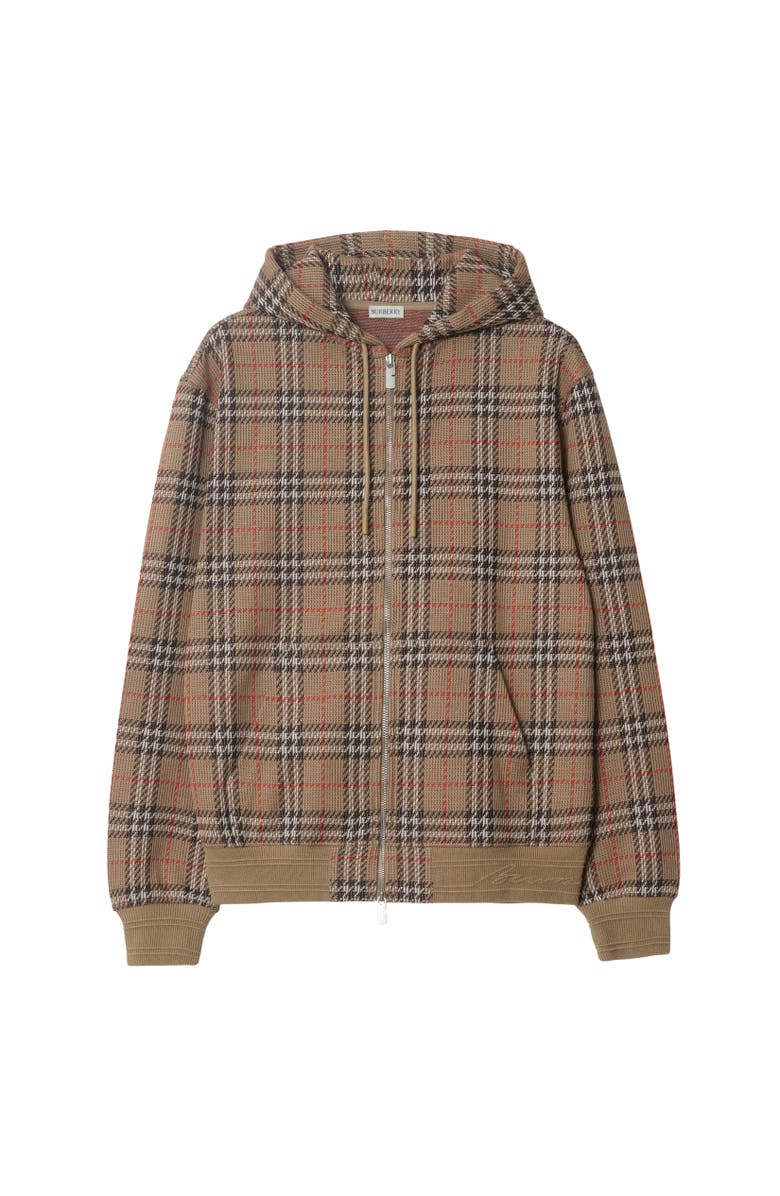 Burberry Check Cotton Blend Zip Hoodie, Alternate, color, 
