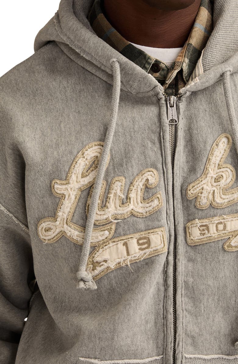 Lucky Brand Logo Appliqué Cotton French Terry Zip Hoodie, Alternate, color, Heather Grey