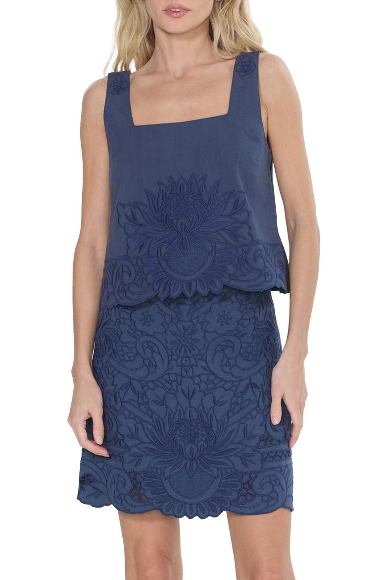 Rhea Embroidered Cotton Tank, Main, color, NAVY