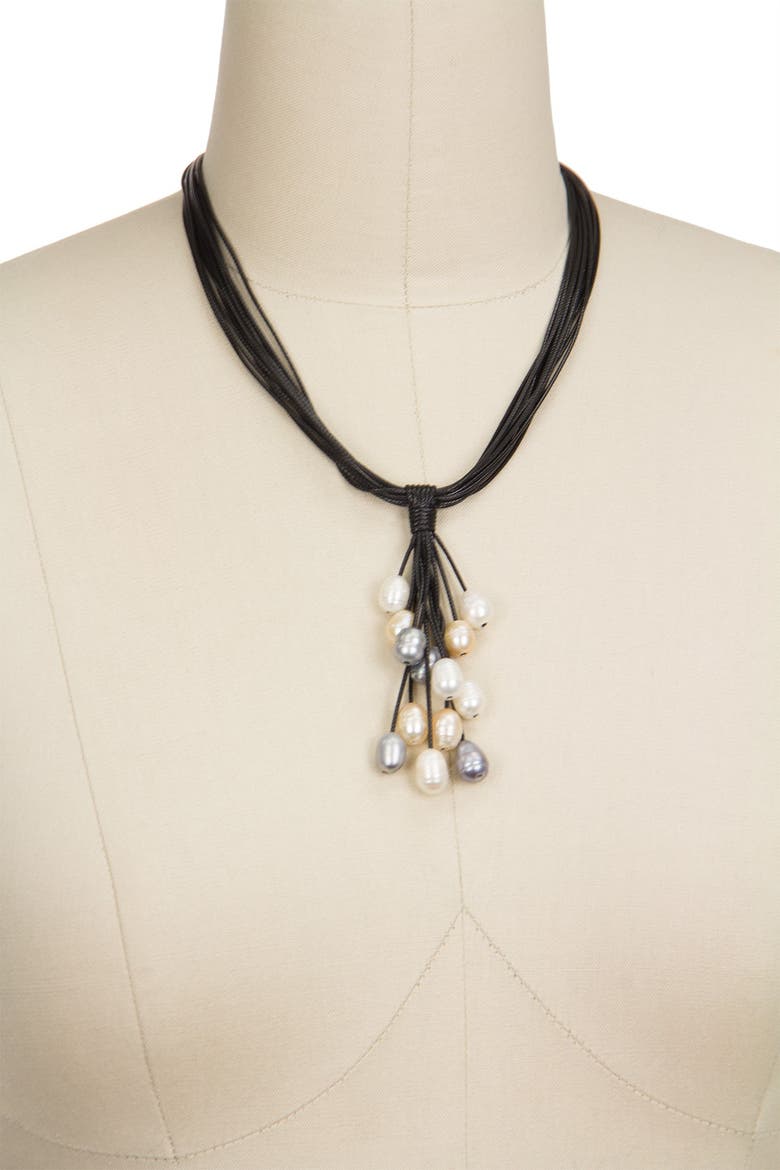 Tahitian Winter Dangling 0.5mm Freshwater Pearl Corded Pendant Necklace, Main, color, BLACK