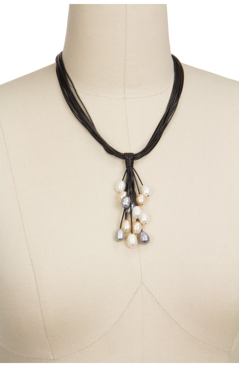 SAACHI Tahitian Winter Dangling 0.5mm Freshwater Pearl Corded Pendant Necklace, Main, color, Black