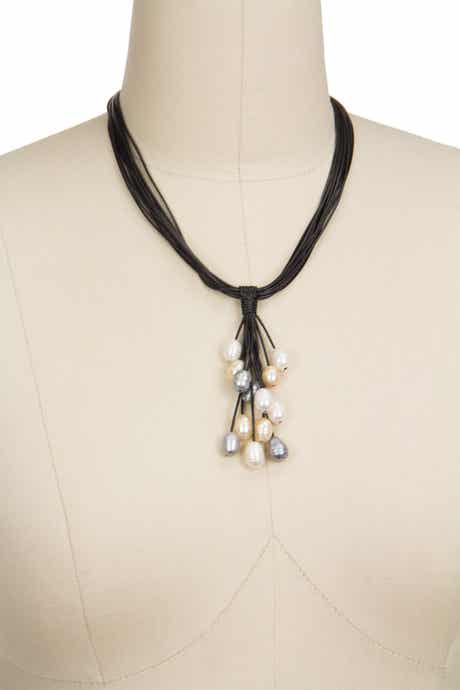 SAACHI Tahitian Winter Dangling 0.5mm Freshwater Pearl Corded Pendant Necklace