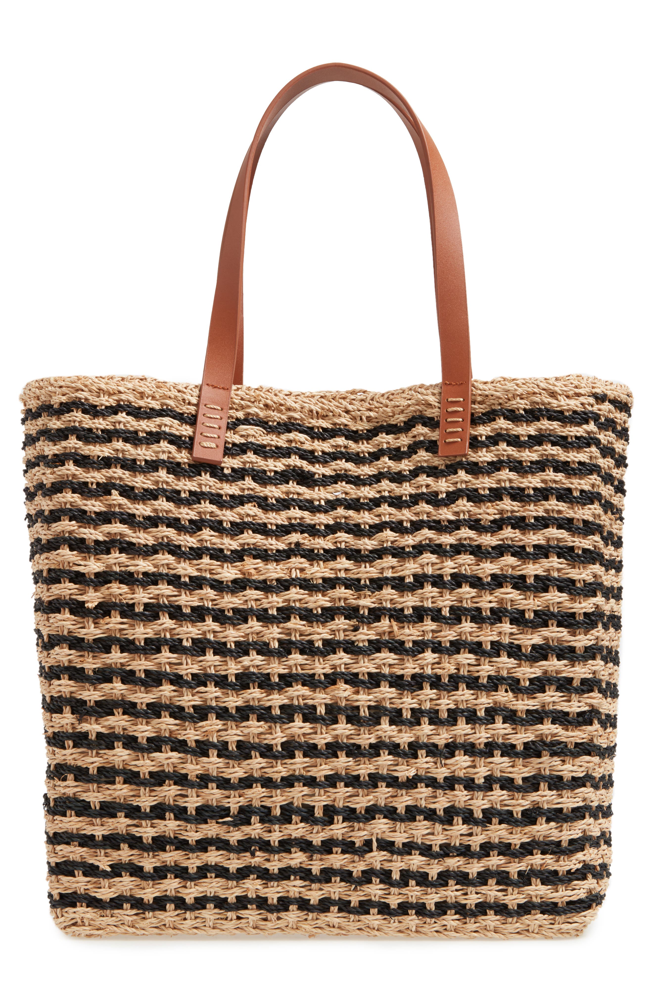 Stripe Raffia Tote, Alternate, color, NATURAL/ BLACK