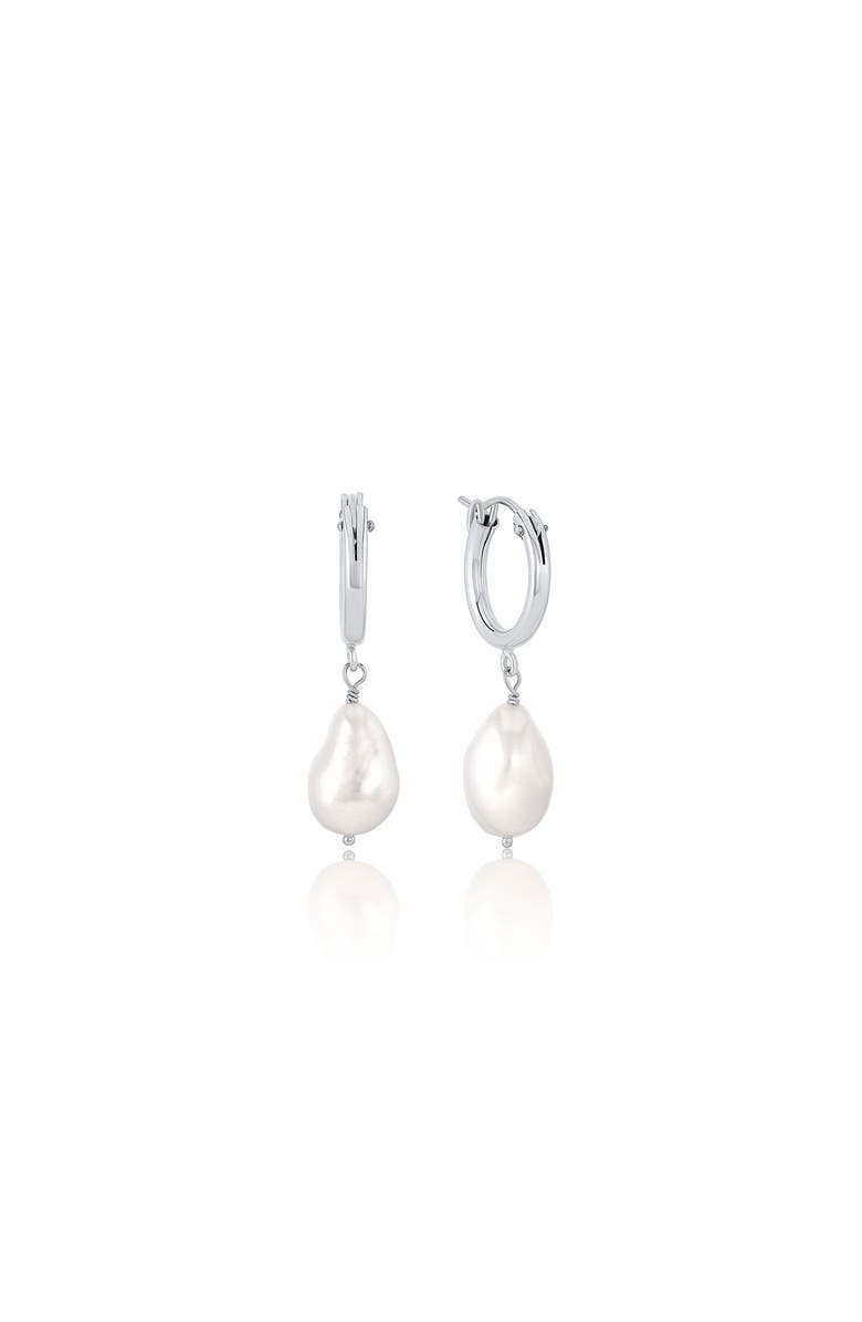 Set & Stones Adelle Pearl Hoop Earrings, Main, color, Silver / White