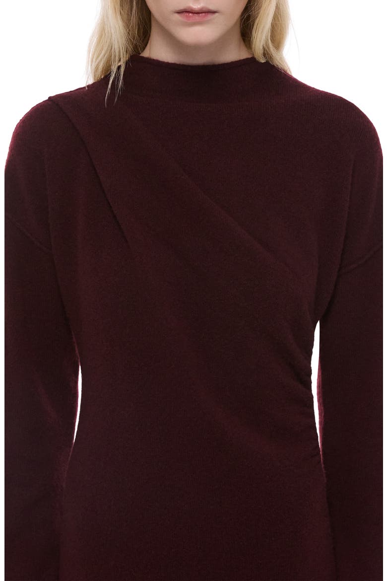 Drape Detail Long Sleeve Wool Blend Sweater Dress, Alternate, color, BURGUNDY
