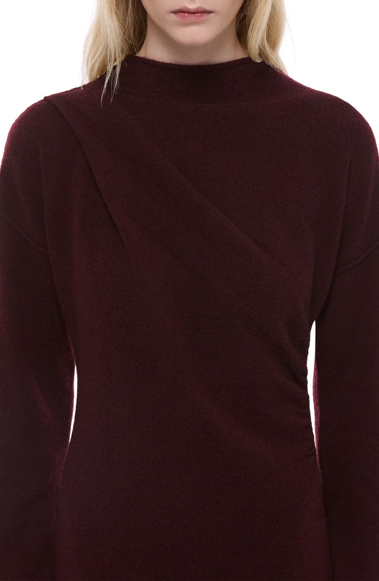 Helmut Lang Drape Detail Long Sleeve Wool Blend Sweater Dress, Alternate, color, Burgundy