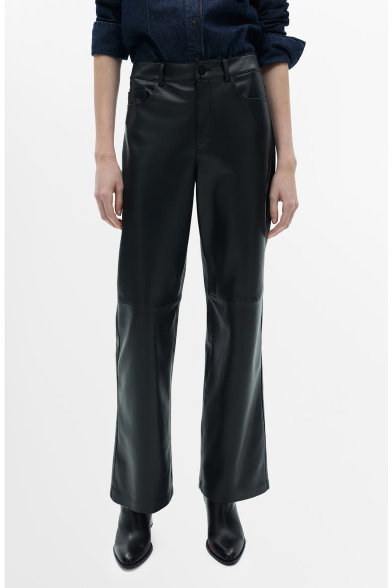 Faux Leather Straight Leg Pants, Main, color, BLACK