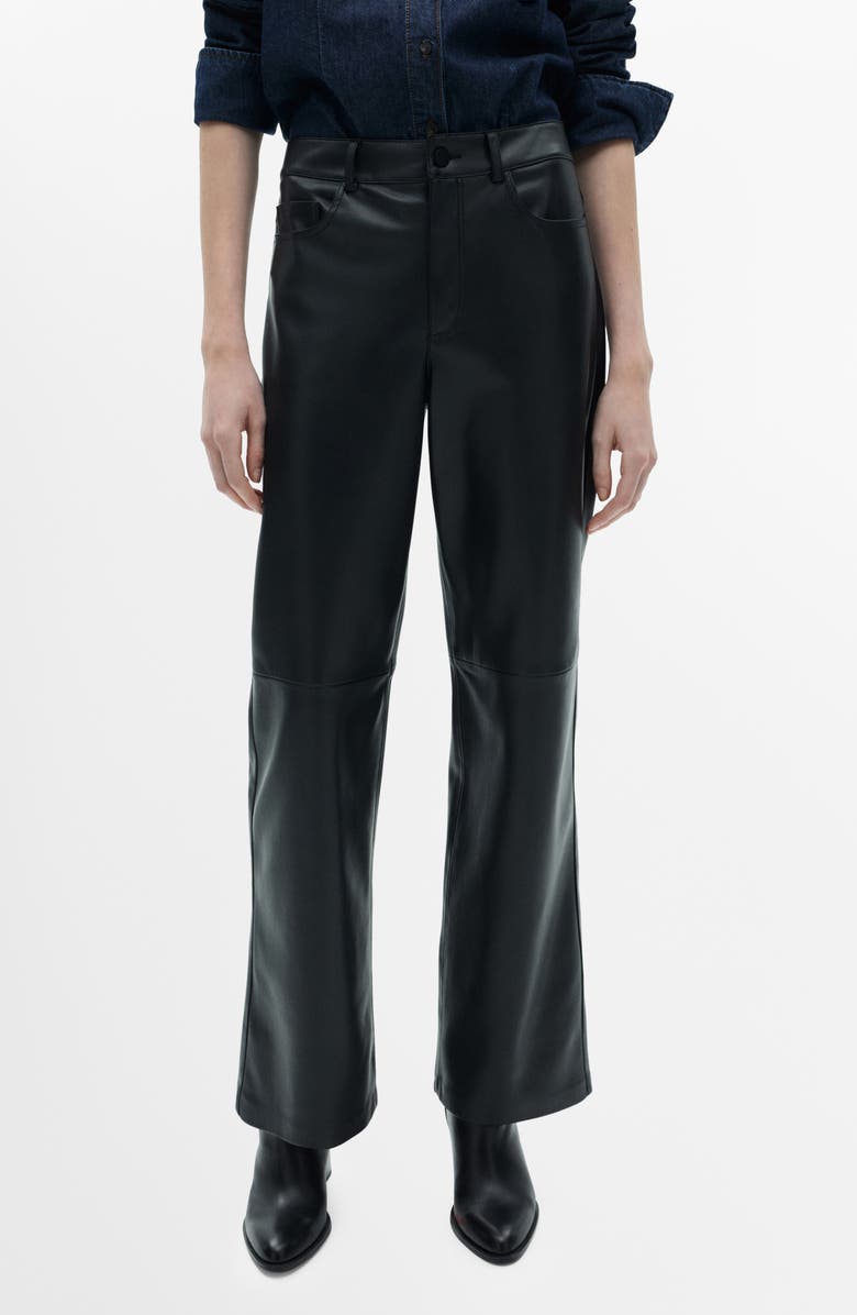 MANGO Faux Leather Straight Leg Pants, Main, color, 