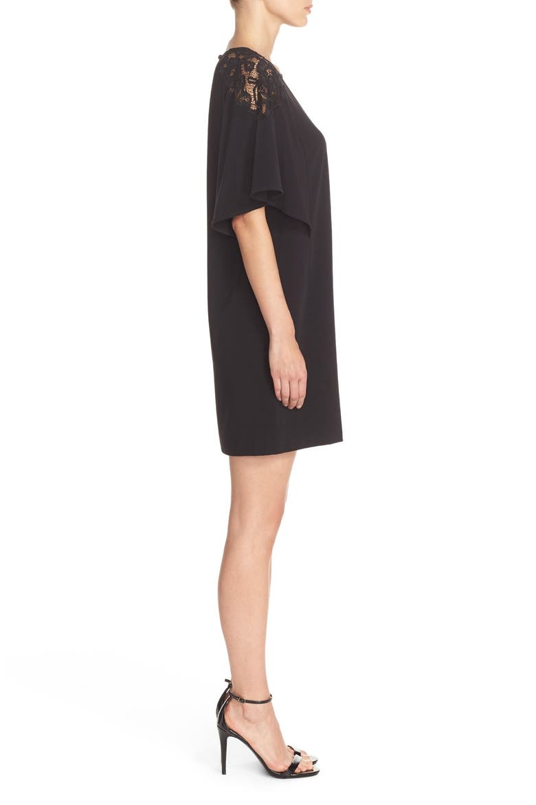 Lace Shoulder Crepe A-Line Dress, Alternate, color, BLACK