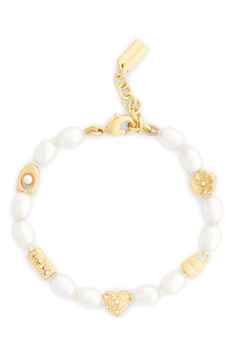 COACH Iconic Faux Pearl Station Bracelet, Alternate, color,