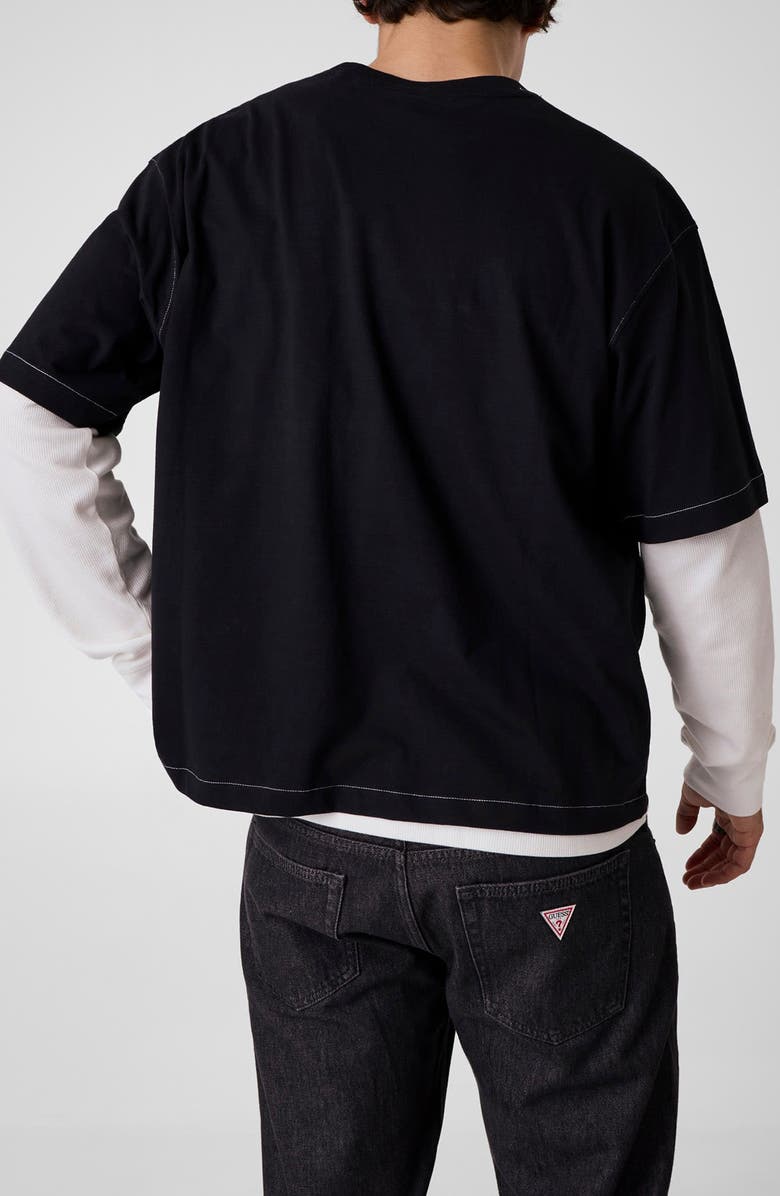 GUESS Contrast Stitch Boxy T-Shirt, Alternate, color, Jblack-Black