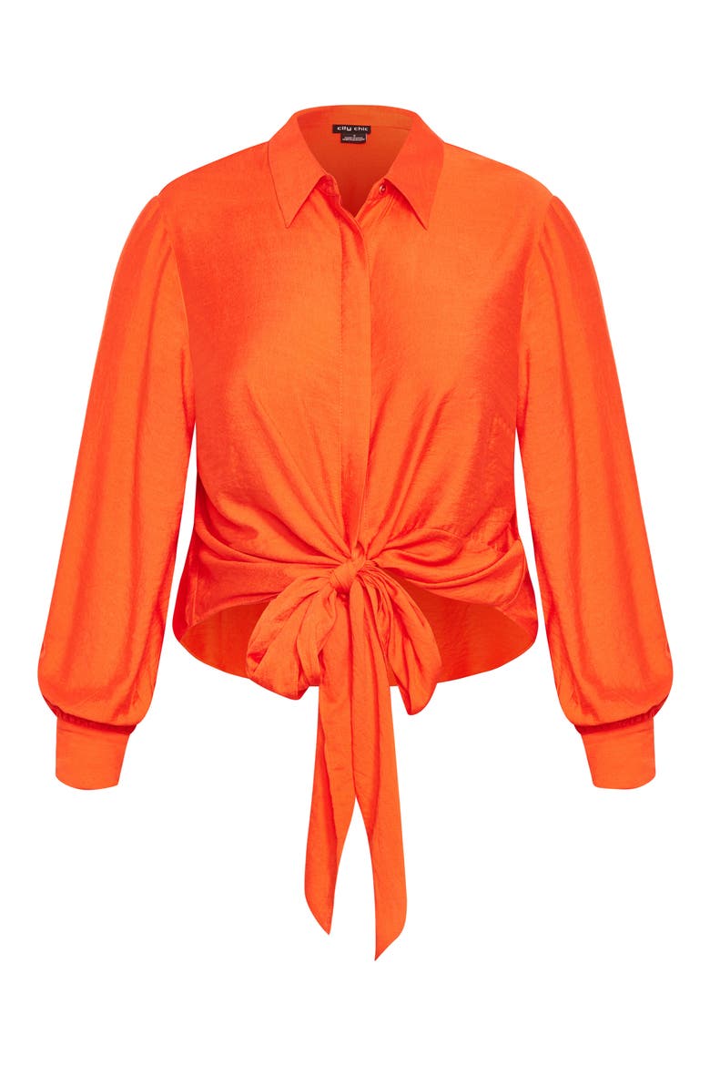 Rosabella Tie Hem Button-Up Shirt, Alternate, color, TANGERINE TANGO
