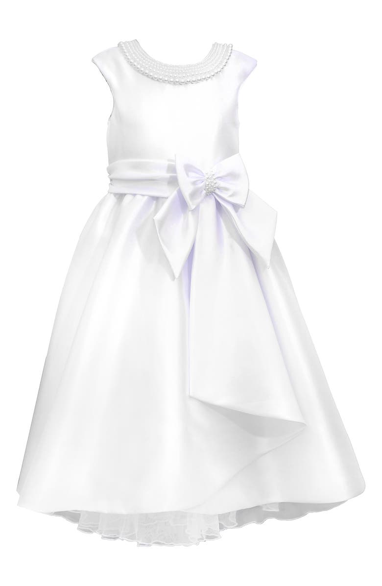 GERSON & GERSON Cascade High-Low First Communion Dress, Main, color, 