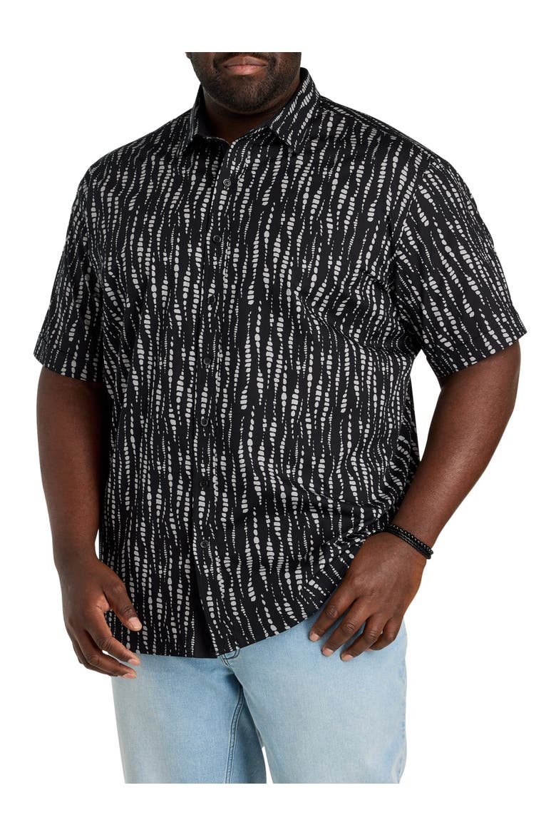 Big & Tall Dotted Wave Print Sport Shirt, Main, color, BLACK