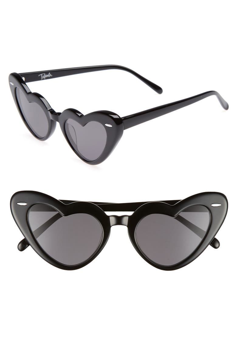 J'adore 46mm Heart Sunglasses, Main, color, BLACK