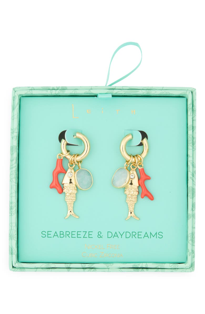 Leith Seabreeze & Daydreams Fish Drop Earrings, Main, color, Red Multi- Gold