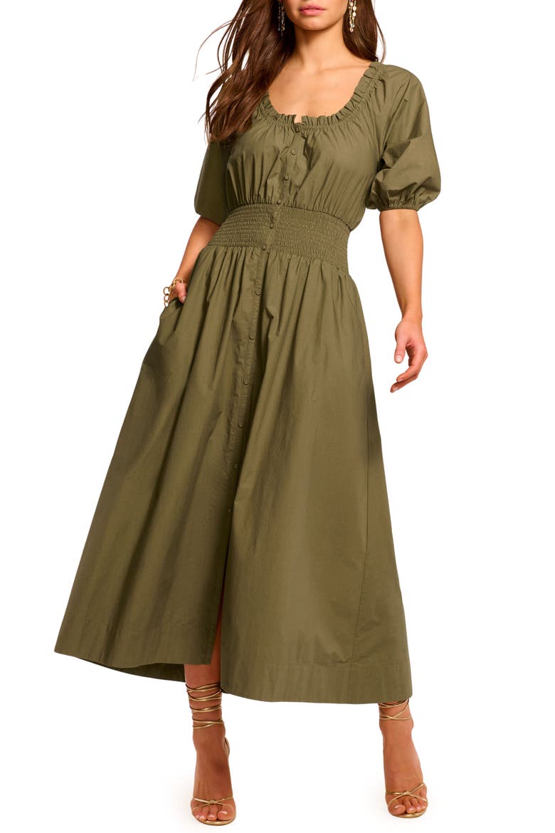 Laura Smocked Waist Maxi Dress, Main, color, OLIVE GREEN