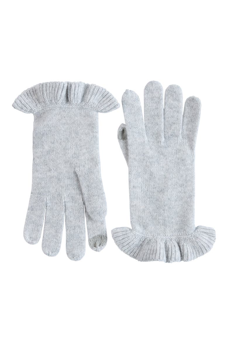 Ruffle Cuff Cashmere Gloves, Main, color, LIGHT GREY