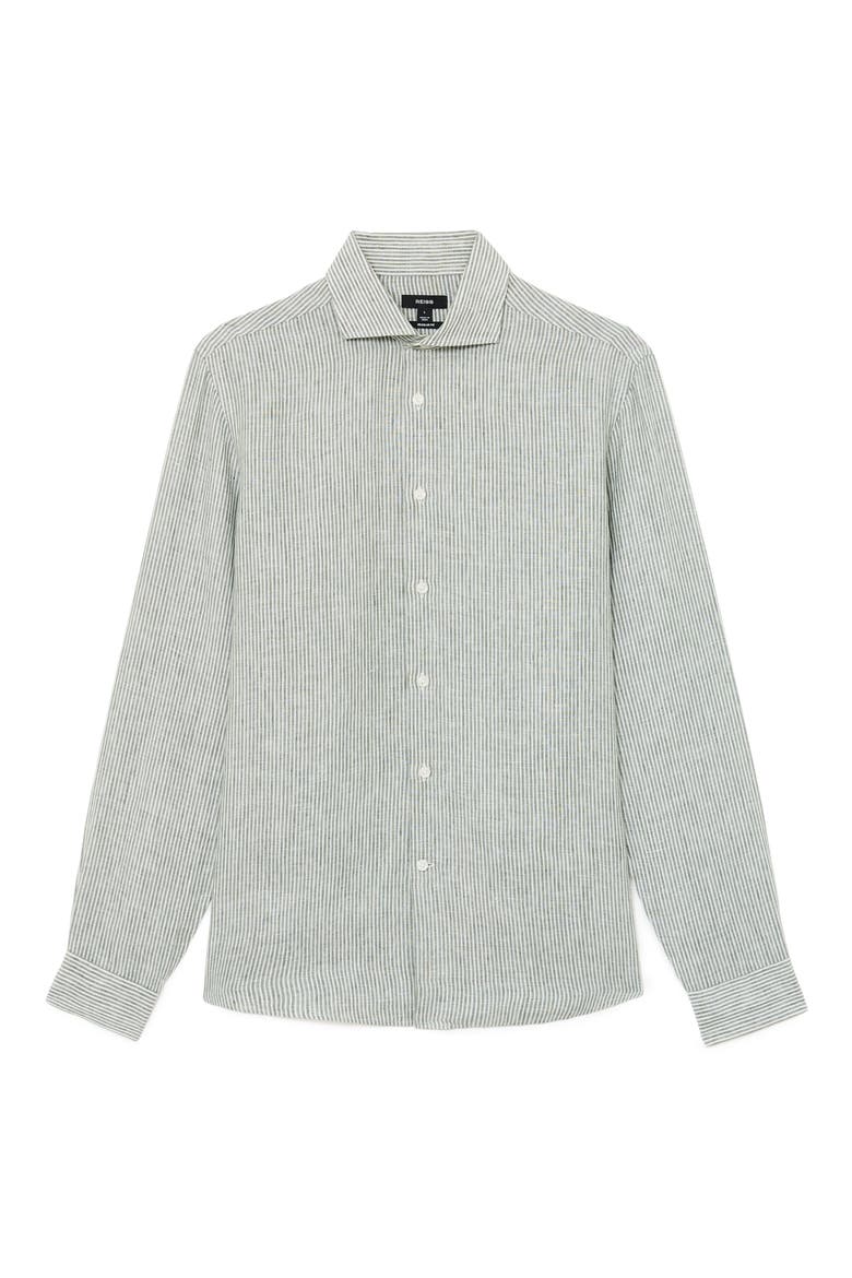 Ruban Stripe Linen Button-Up Shirt, Alternate, color, DARK SAGE/ WHITE