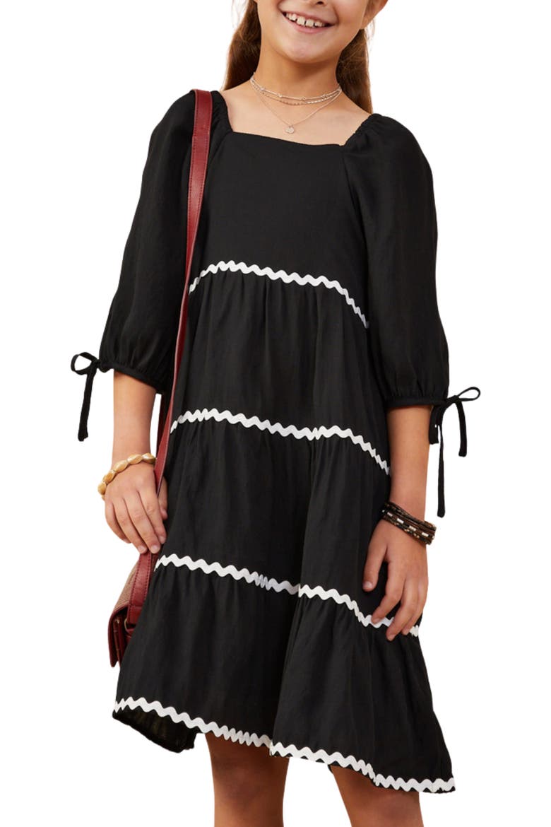 Kids' Wavy Square Neck Dress, Alternate, color, BLACK