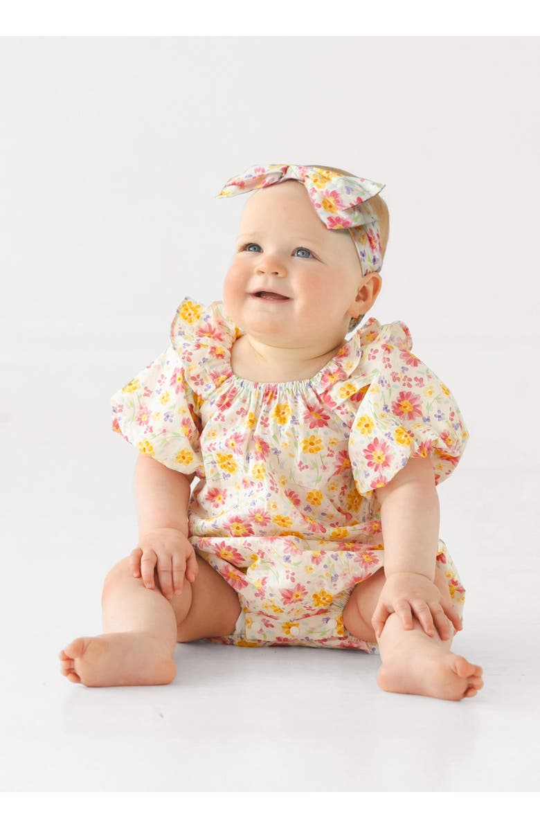 Mabel + Honey Petal Party Short Bubble Sleeve Romper, Alternate, color, Floral