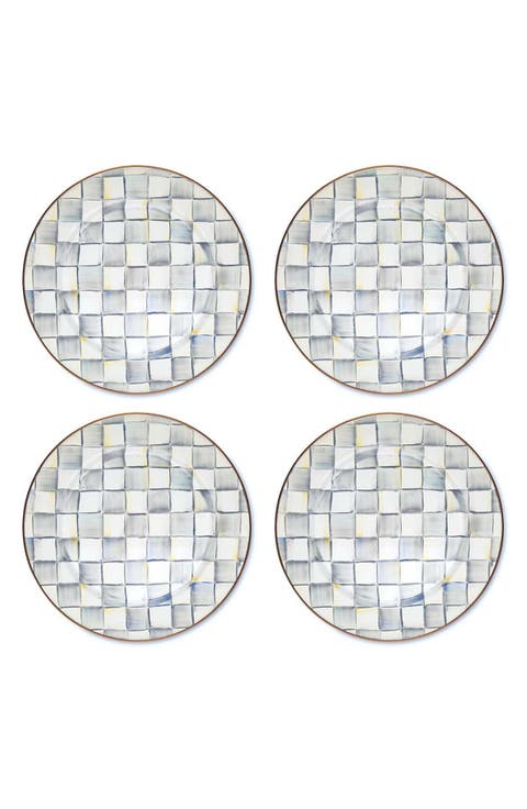 Sterling Check Set of 4 Enameled Steel Charger Plates