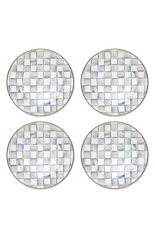 Mackenzie-childs Mackenzie Childs Sterling Check Set Of 4 Enameled Steel Charger Plates