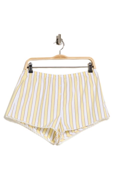 Poplin Lace Trim Stripe Boxer Shorts