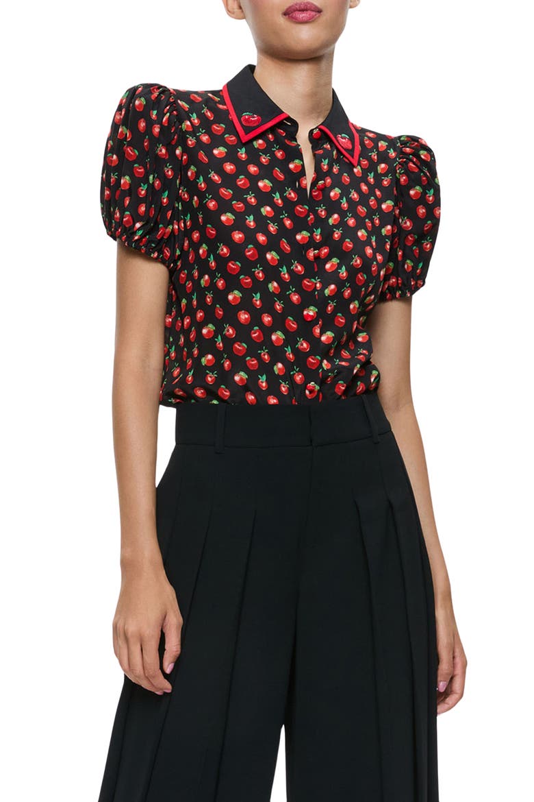 Willa Embroidered Puff Sleeve Silk Top, Main, color, PINK LADY APPLE