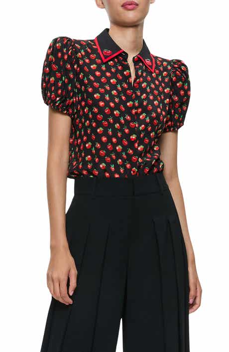 Willa Embroidered Puff Sleeve Silk Top