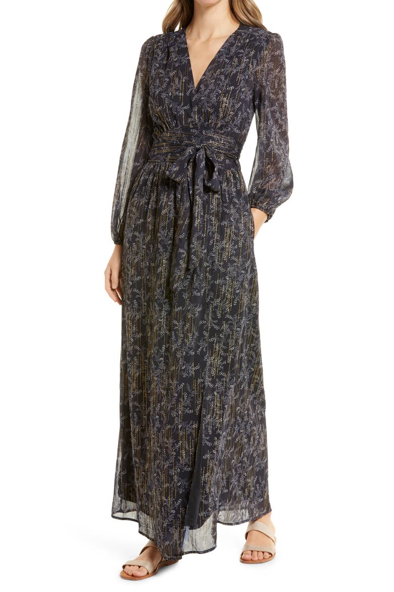 Long Sleeve Maxi Dress, Main, color, BLACK GOLD