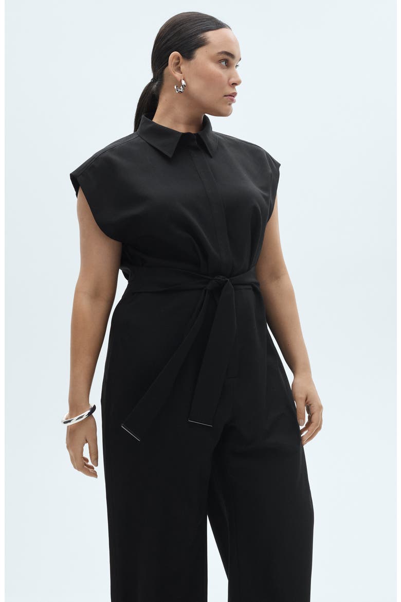 Tie Belt Jumpsuit, Alternate, color, BLACK