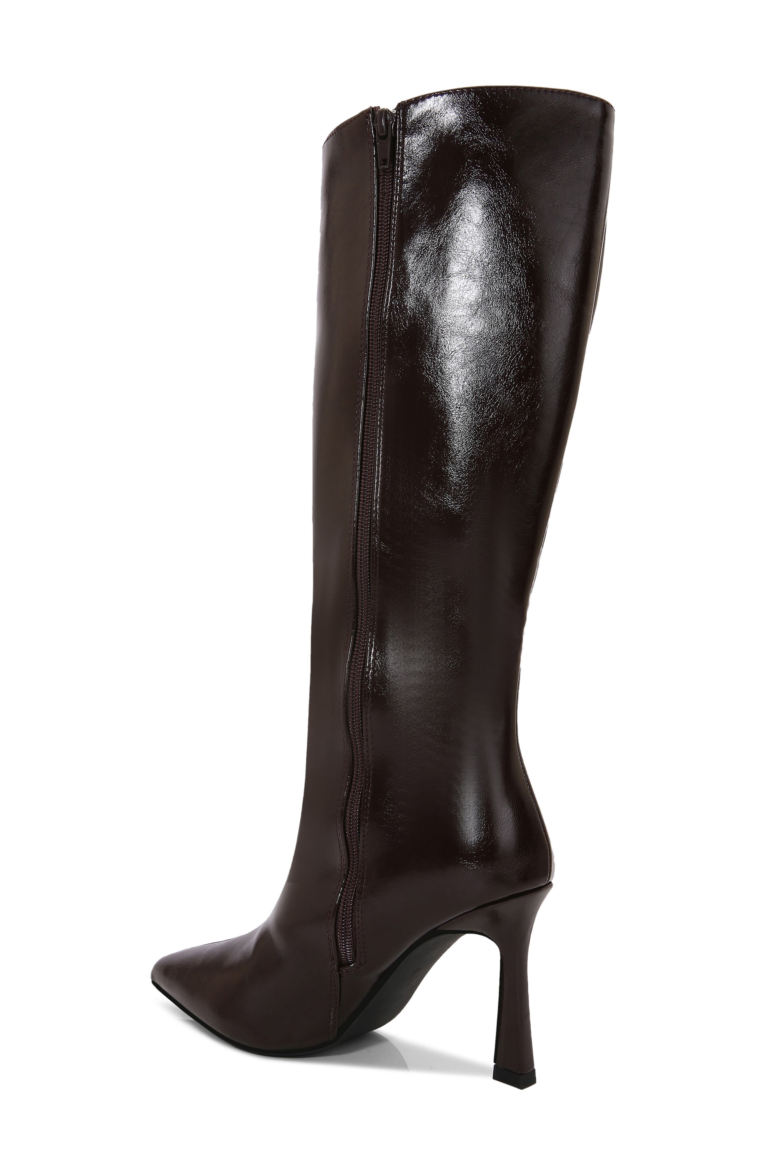 Babs Stiletto Knee High Faux Leather Boot, Alternate, color, BROWN