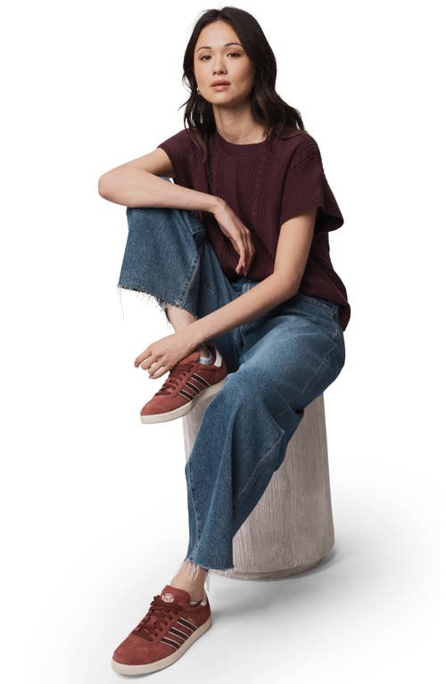 Splendid Raelynn Short Sleeve Pointelle Sweater In Burgundy