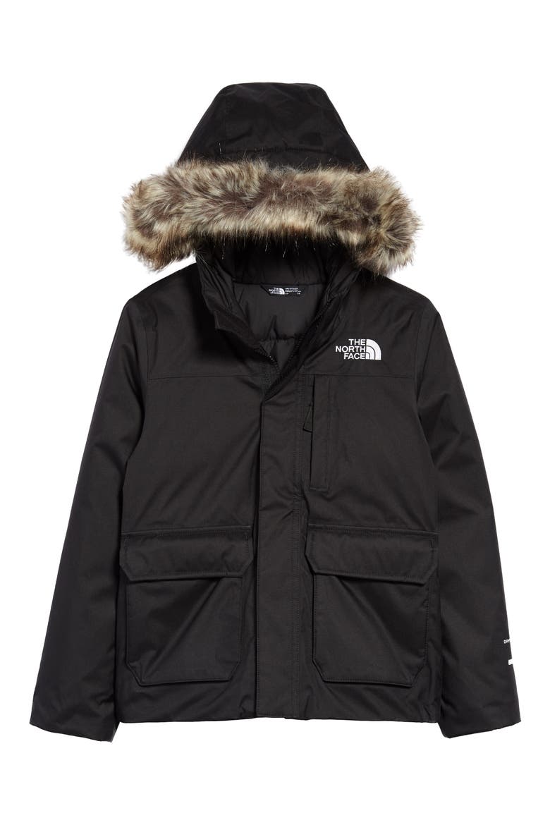 Kids' Greenland Waterproof 550-Fill-Power Down Jacket with Faux Fur Trim, Main, color, TNF BLACK