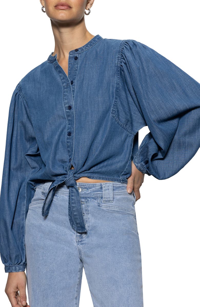 Sanctuary Tie Front Button-Up Shirt, Alternate, color, 