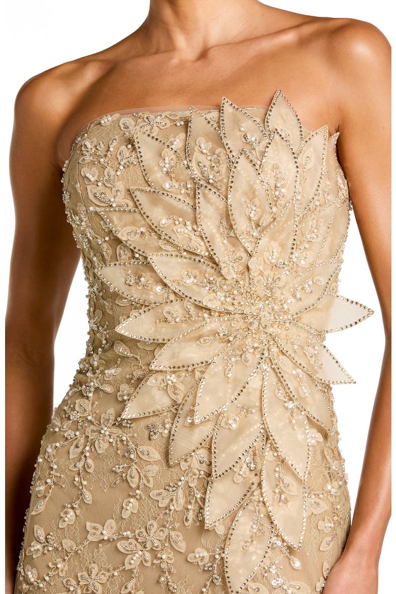 Women’s Beaded Mermaid Gown with 3D Flowers, Alternate, color, Gold