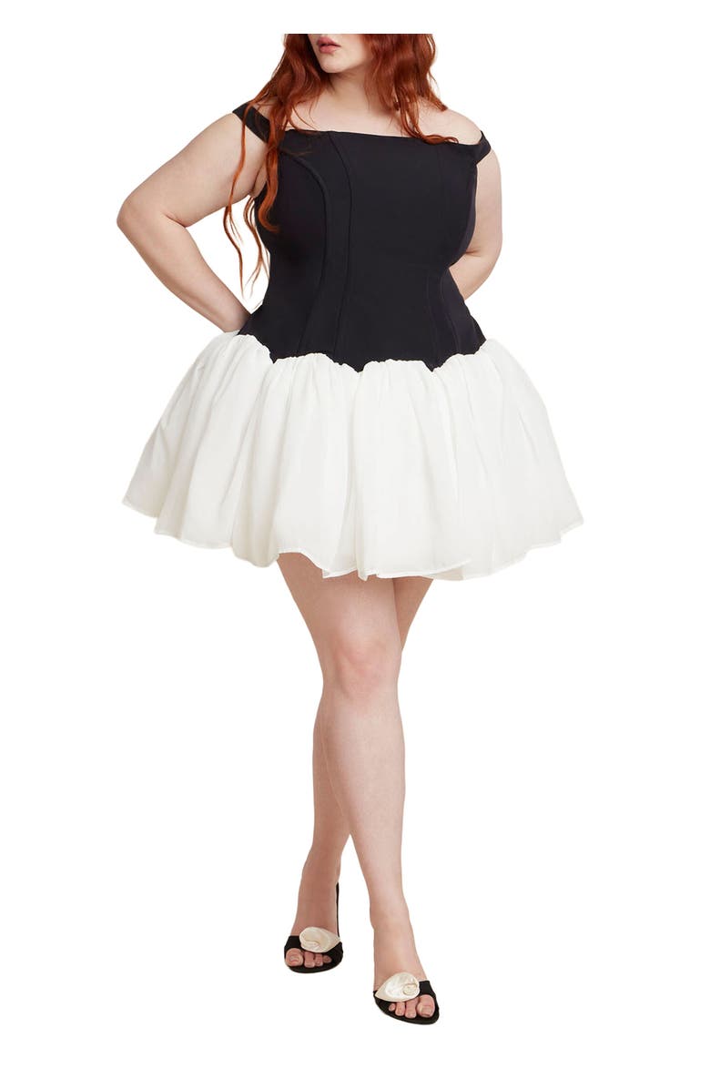 ELOQUII Contrast Tutu Mini Dress, Main, color, Black Onyx White