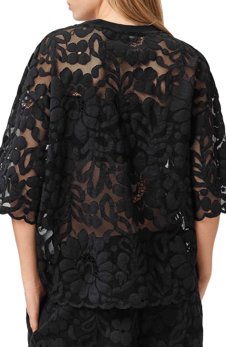 AllSaints Amelie Floral Lace T-Shirt, Alternate, color, Black