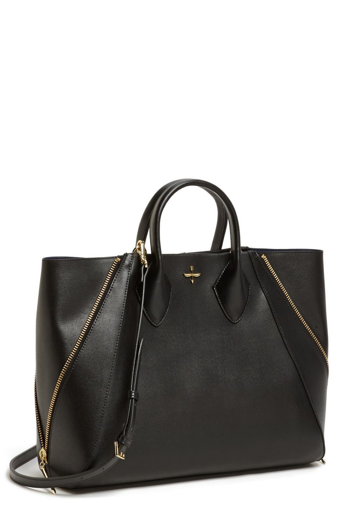 'Yves - Medium' Leather Tote, Main, color, BLACK