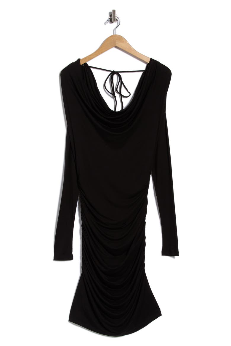 Draped Long Sleeve Body-Con Dress, Main, color, BLACK