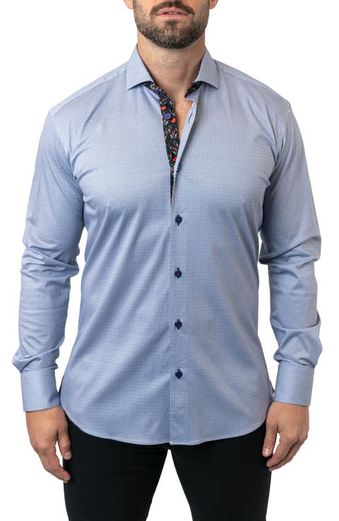 Einstein Stretchparallel 96 Blue Contemporary Fit Button-Up Shirt