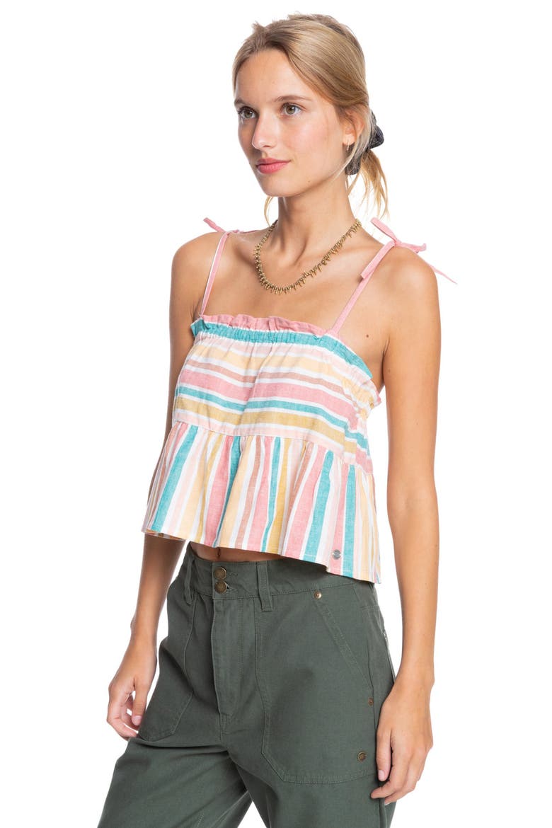Stripe Cotton & Linen Blend Camisole, Alternate, color, SNOW WHITE ALOHA STRIPE