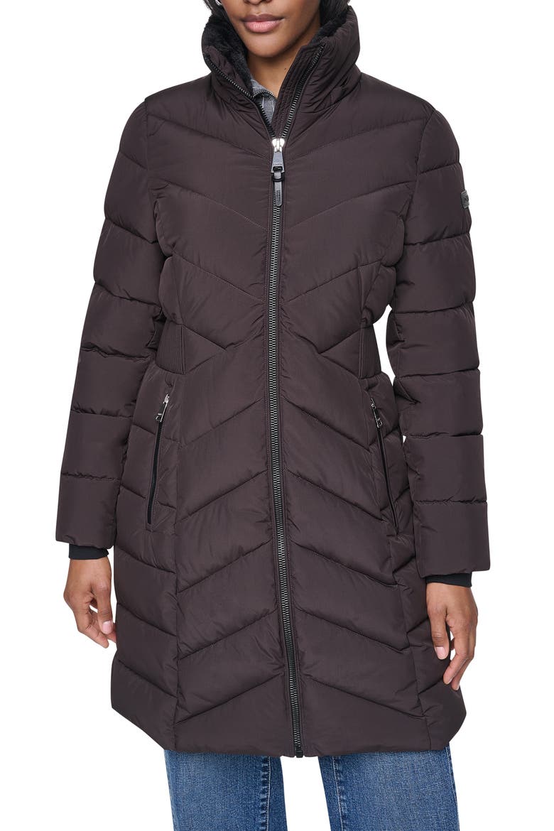 Hooded Puffer Coat with Faux Fur Trim, Alternate, color, BITTER