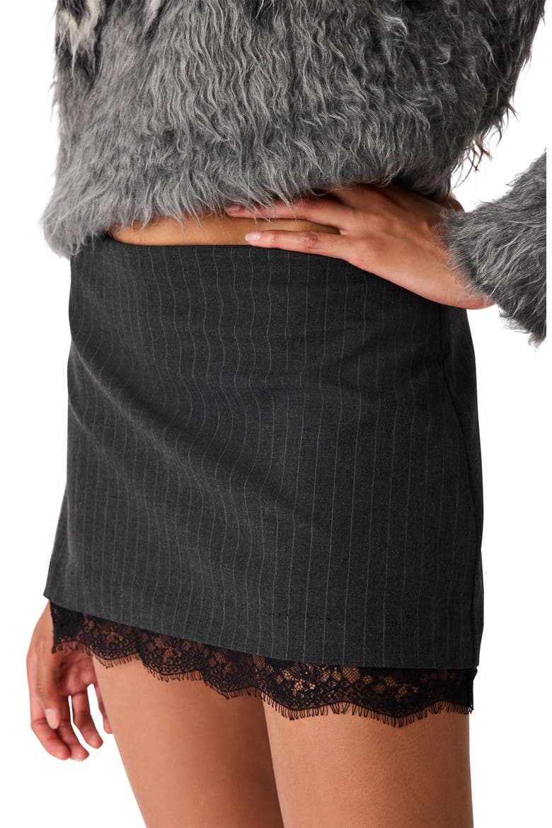 Tiffanie Lace Hem Pinstripe Miniskirt, Alternate, color, GRIFFIN GREY