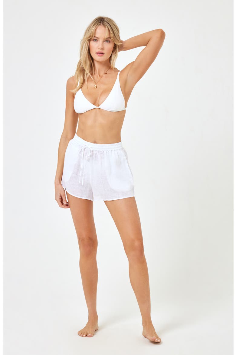 Rio Linen Cover-Up Drawstring Shorts, Alternate, color, WHITE